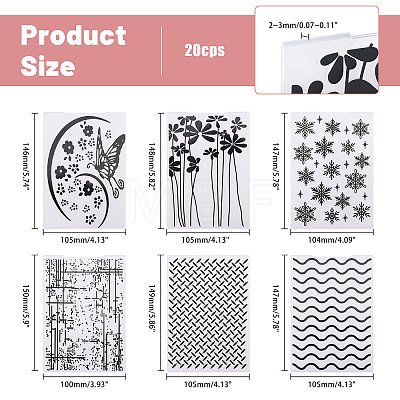 Globleland 20Pcs 20 Styles Plastic Embossing Folder AJEW-GL0002-18-1