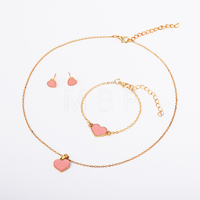 Heart Alloy Enamel Link Bracelets & Stud Earrings & Pendant Necklaces for Women FS-WG7E308-04-1