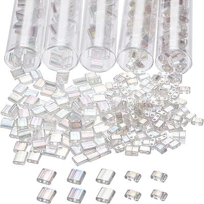  528Pcs 2 Style 2-Hole Transparent Glass Seed Beads SEED-NB0001-52-1