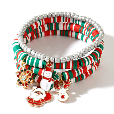 Christmas 304 Stainless Steel Enamel Reindeer & Santa Claus & Snowman Charm Bracelets LQ5841-4-1