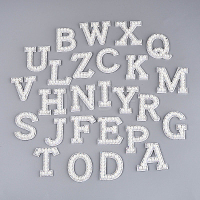 26Pcs ABS Plastic Imitation Pearl & Rhinestone & Cloth Letter Cabochons PATC-T001-01B-1