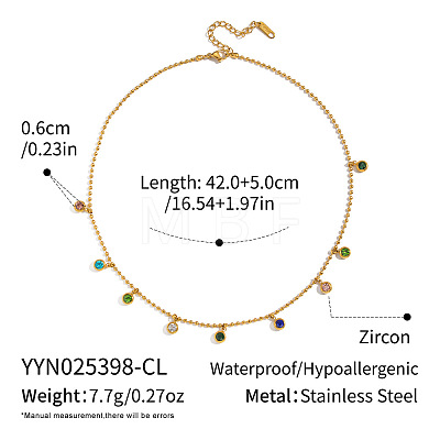 304 Stainless Steel Pave Cubic Zirconia Flat Round Tassel Bib Necklaces for Women LX9031-1-1