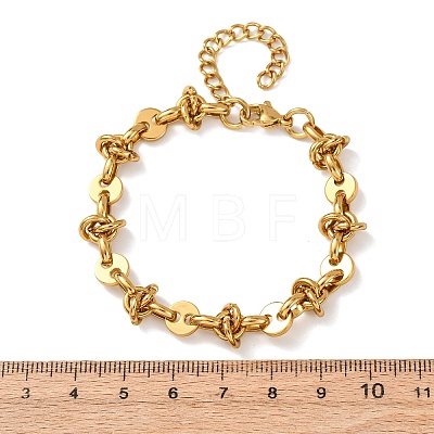 304 Stainless Steel Flat Round & Knot Link Chain Bracelets for Women BJEW-F536-08G-1