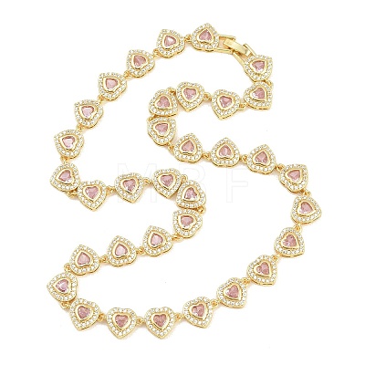 Brass Pave Pink Cubic Zirconia Heart Tennis Necklaces KK-CBA4547-17B-G-1