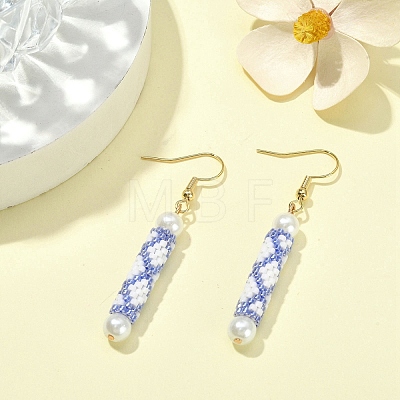 Glass Pearl & Seed Column Dangle Earrings EJEW-MZ00059-01-1