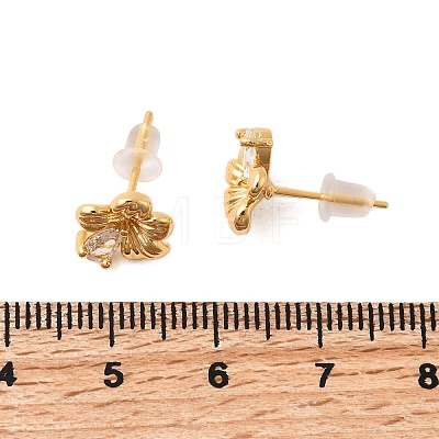 Brass Micro Pave Clear Cubic Zirconia Flower Stud Earrings EJEW-C158-17A-G-1