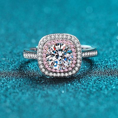 Rhodium Plated 925 Sterling Silver Micro Pave 6.5x3.9mm Moissanite Finger Rings for Women WGCD3AD-15-1