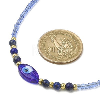 Natural Lapis Lazuli & Lampwork Evil Eye & Seed Beaded Necklace NJEW-JN04423-1