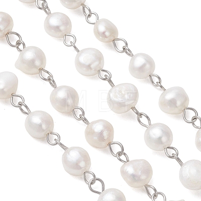 Natural Cultured Freshwater Pearl Link Chains AJEW-JB01585-01-1