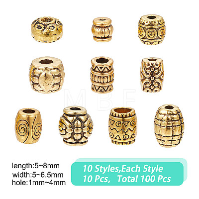 HOBBIESAY 100Pcs 10 Styles Tibetan Style Alloy Beads FIND-HY0003-50-1