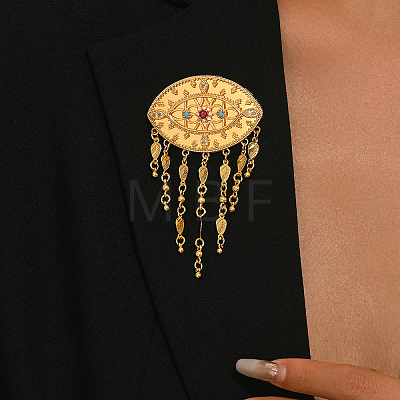 Vintage Brass Micro Pave Cubic Zirconia Filigree Evil Eye Dangle Brooches VX2385-1