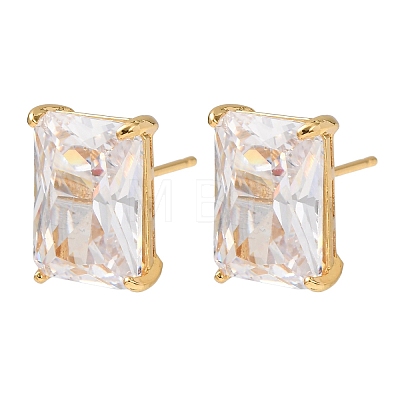 Brass Pave Clear Cubic Zirconia Stud Earrings for Women EJEW-F418-22G-1
