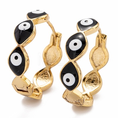 Brass Enamel Huggie Hoop Earrings EJEW-F264-18F-G-1