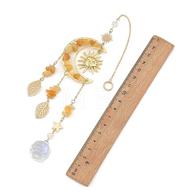 Brass Moon Sun & Natural Topaz Jade Chip Suncatcher HJEW-TA00498-1
