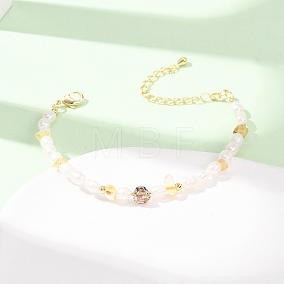 Natural Lemon Quartz(Heated) Chip and Rice Natural Pearl Beaded Bracelets GG-CBA3297-13G-B-1