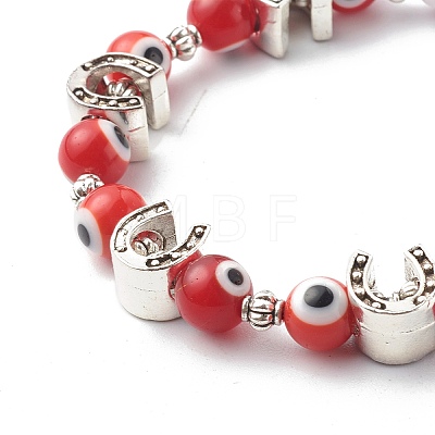 Handmade Evil Eye Lampwork Round Beads Stretch Bracelets BJEW-JB06580-1