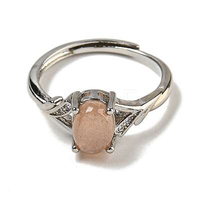 Oval Natural Sunstone Adjustable Rings RJEW-Q818-01P-02A-1