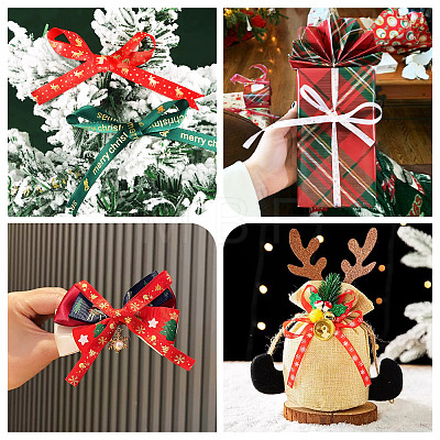 3 Rolls 10M  5 Colors Hot Stamping Christmas Polyester Ribbons Set OCOR-TA0002-13-1