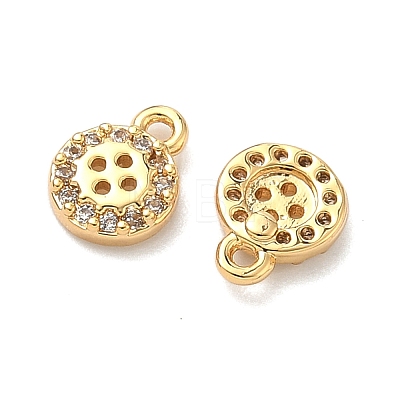 Brass Micro Pave Cubic Zirconia Flat Round Button Charms KK-A281-02G-1