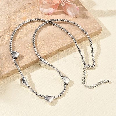 Brass Round Heart Beaded Necklaces NJEW-Z120-01P-1