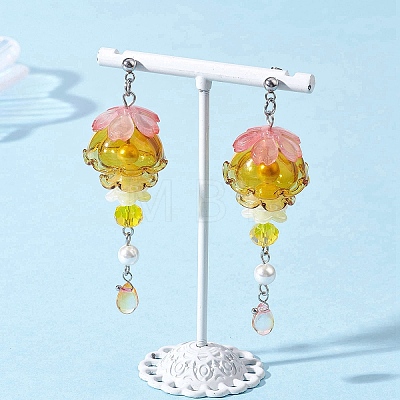 Jellyfish 304 Stainless Steel Shell Pearl Dangle Stud Earrings EJEW-TA00773-03-1