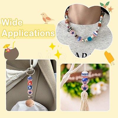 90Pcs 9 Styles Printed Wood European Beads WOOD-CJ0002-69-1