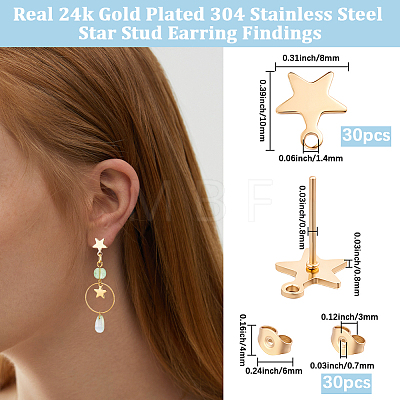 15 Pairs 304 Stainless Steel Stud Earring Findings STAS-BBC0010-24-1