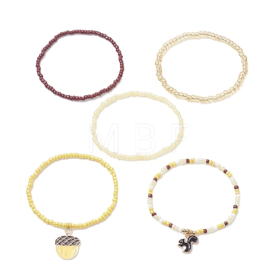 5Pcs 5 Style Glass Seed Beaded Stretch Bracelets Set BJEW-JB09395-1