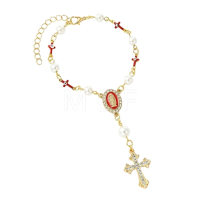 Brass Enamel & Shell Pearl Pendant Decorations HJEW-YW00501-03-1
