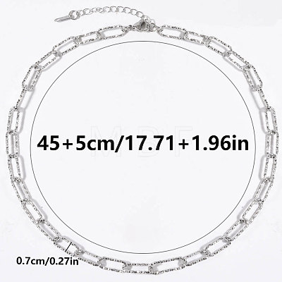 304 Stainless Steel Textured Paperclip Chain Necklaces for Women HX6515-1-1