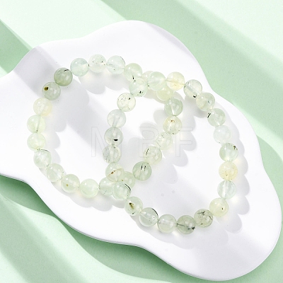 Natural Prehnite Round Beaded Stretch Bracelets for Men Women BJEW-G743-01F-1