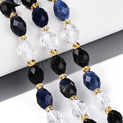 Natural Obsidian & Sodalite & Quartz Crystal Beads Strands G-N358-04A-02-1