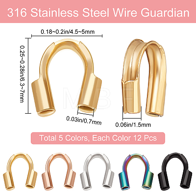 Beebeecraft 60Pcs 5 Color 316 Surgical Stainless Steel Wire Guardian and Protectors STAS-BBC0004-40-1