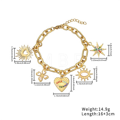 Heart & Eye & Star Stainless Steel Cubic Zirconia Charm Bracelet for Women WM9212-3-1