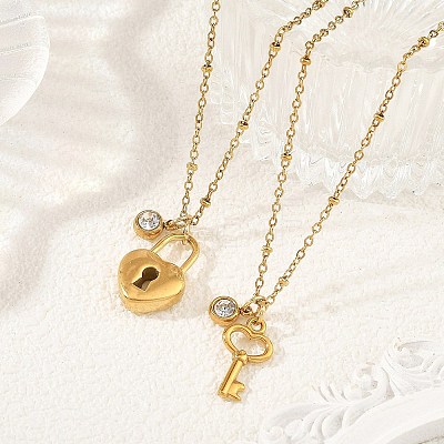 2Pcs 2 Styles 304 Stainless Steel Pendant Satellite Chain Necklaces NJEW-JN06495-01-1
