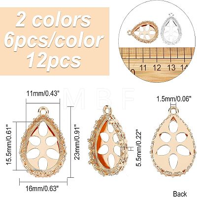 CHGCRAFT 12Pcs 2 Colors Brass Pendant Cabochon Settings KK-CA0003-19-1