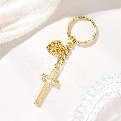 Cross with Heart Alloy Keychains KEYC-JKC01456-1