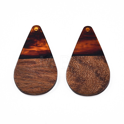 Transparent Resin & Walnut Wood Pendants RESI-N025-030-C02-1