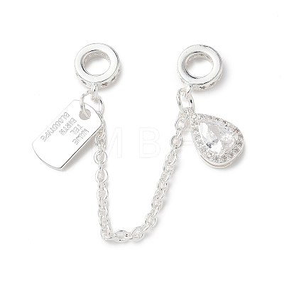 Brass Micro Pave Clear Cubic Zirconia Cable Chain European Beads KK-G531-07C-S-1