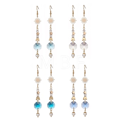 Glass Dangle Earrings with Shell Beads EJEW-JE05187-1