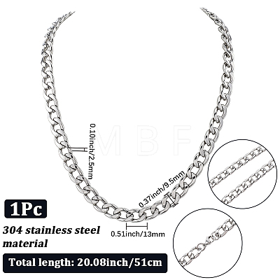 1Pc 304 Stainless Steel Cuban Link Chain Necklaces for Men Women NJEW-SP0001-23A-1