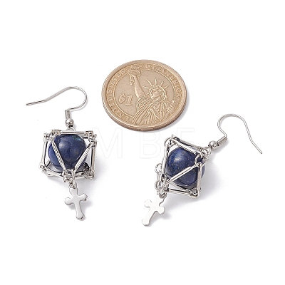 Natural Lapis Lazuli Dangle Earrings EJEW-JE05600-02-1