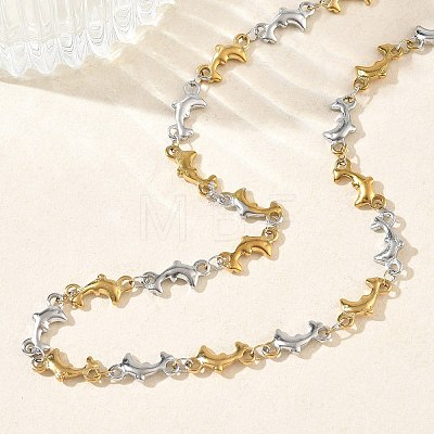 Two Tone 304 Stainless Steel Dolphin Link Chain Necklaces for Women NJEW-G201-02GP-1