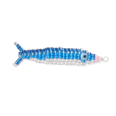 Copper Wired Glass Seed Beaded Pacific Saury Pendants PALLOY-MZ01105-1