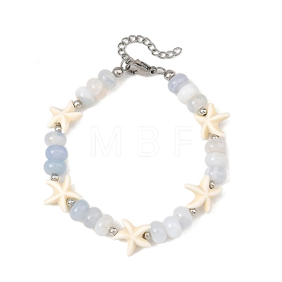 Natural Banded Agate & Gemstone Starfish Shape Beaded Bracelets BJEW-JB14419-1