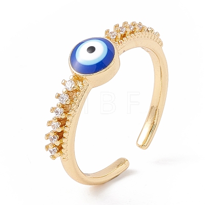 Blue Enamel Evil Eye Open Cuff Ring with Clear Cubic Zirconia KK-E005-03G-1