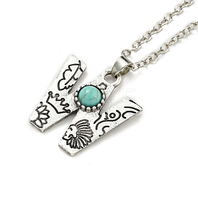 Letter A~Z Antique Silver Plated Alloy with Synthetic Turquoise Pendant Necklace NJEW-G080-01W-1
