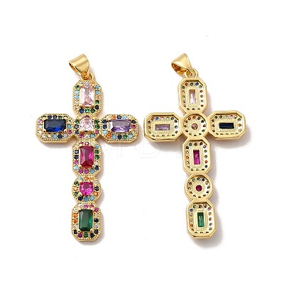 Rack Plating Eco-Friendly Brass Micro Pave Cubic Zirconia Pendants X-KK-A177-05G-1
