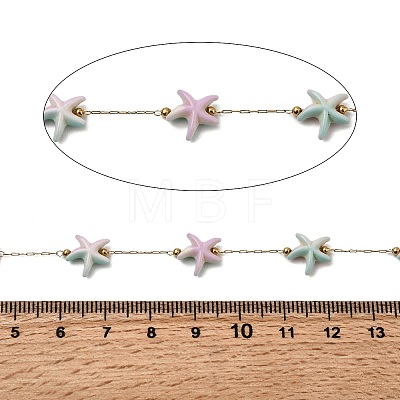 Handmade 304 Stainless Steel Synthetic Turquoise Starfish Link Chains CHS-L032-05G-01-1