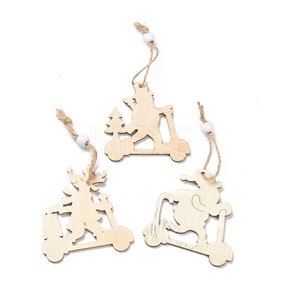 Christmas Theme Natural Wood Pendant Decorations HJEW-P010-05-1